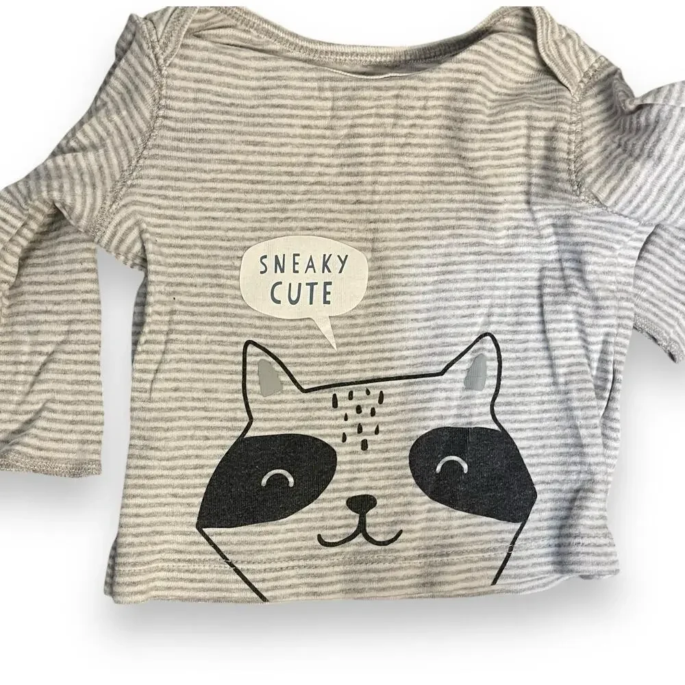Carter's Graphic Print T-Shirt Unisex Baby 6 Months Gray Striped Sneaky Cute Top